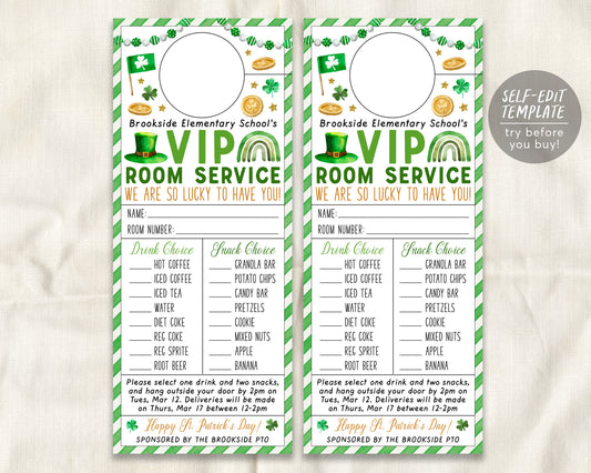 St. Patricks Day VIP Room Service Door Hanger Editable Template