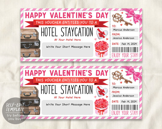 Valentines Day Hotel Staycation Voucher Editable Template