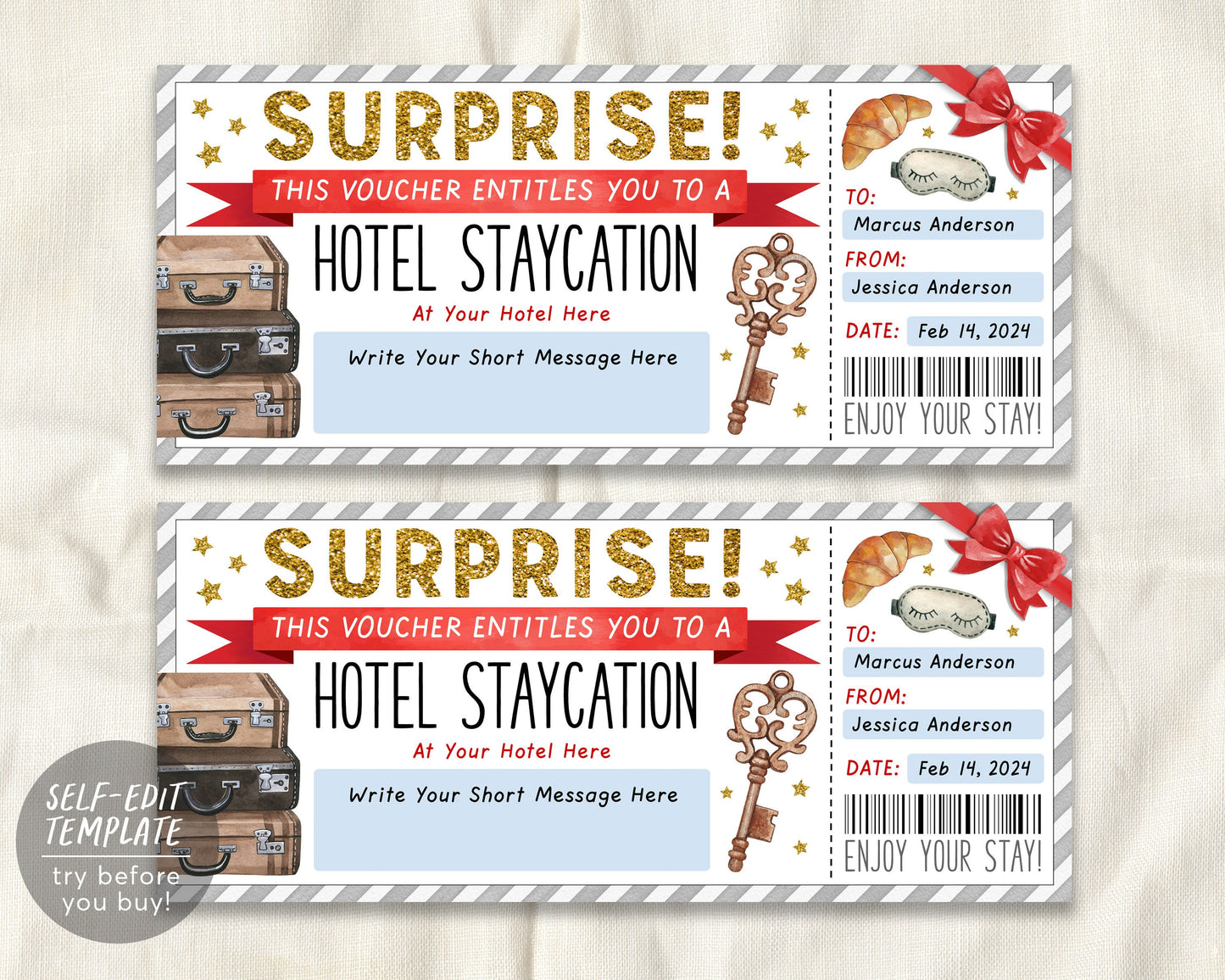 Hotel Staycation Voucher Editable Template