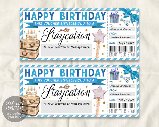 Birthday Staycation Voucher Editable Template