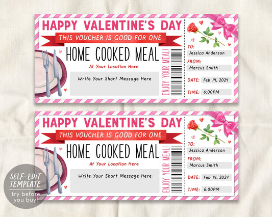 Valentines Day Home Cooked Meal Coupon Editable Template