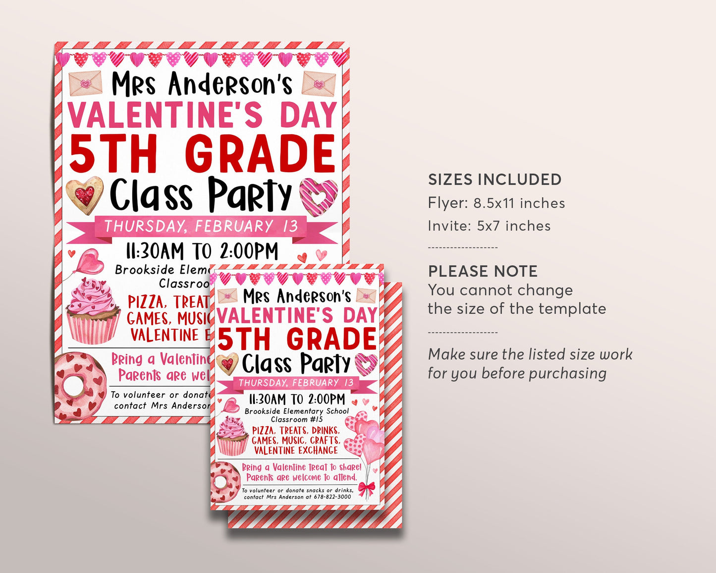 Valentine's Day Class Party Invitation Editable Template, Valentine Classroom Valentine Exchange Flyer Invite, February School Kids Teacher