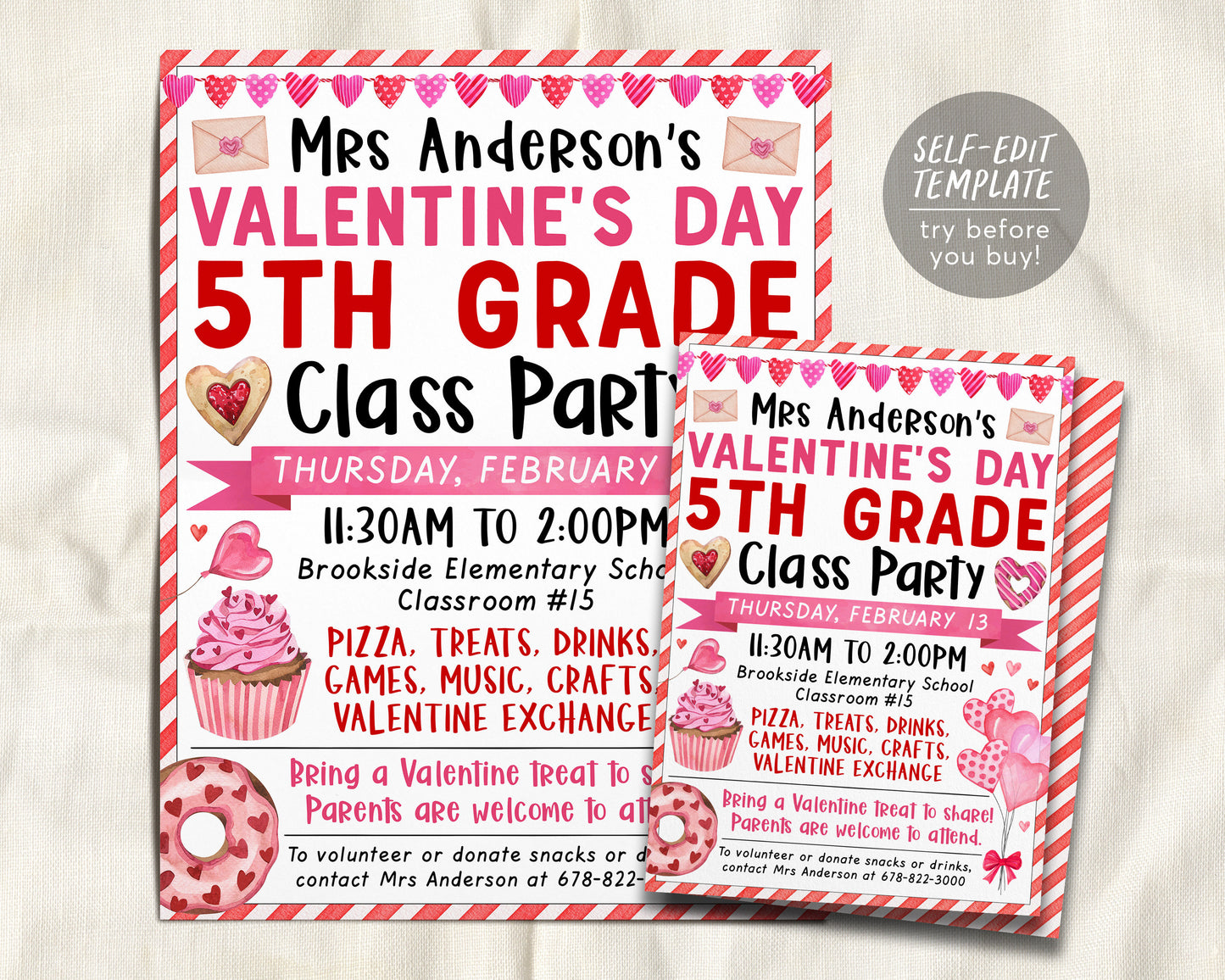 Valentine&#39;s Day Class Party Invitation Editable Template