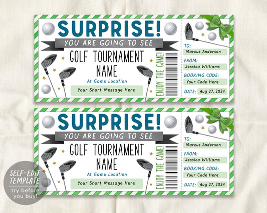 Golf Tournament Gift Ticket Editable Template