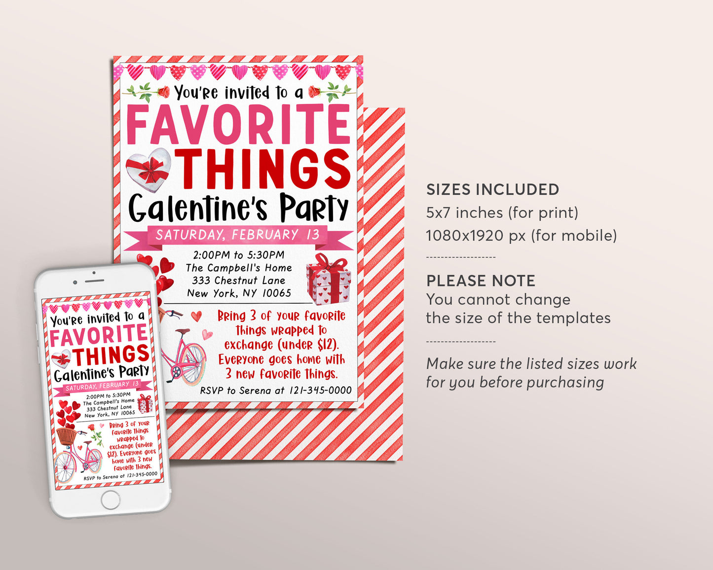 Valentines Day Favorite Things Party Invitation Editable Template, Galentine's Brunch Breakfast Invite, Valentine Gift Exchange Mimosas