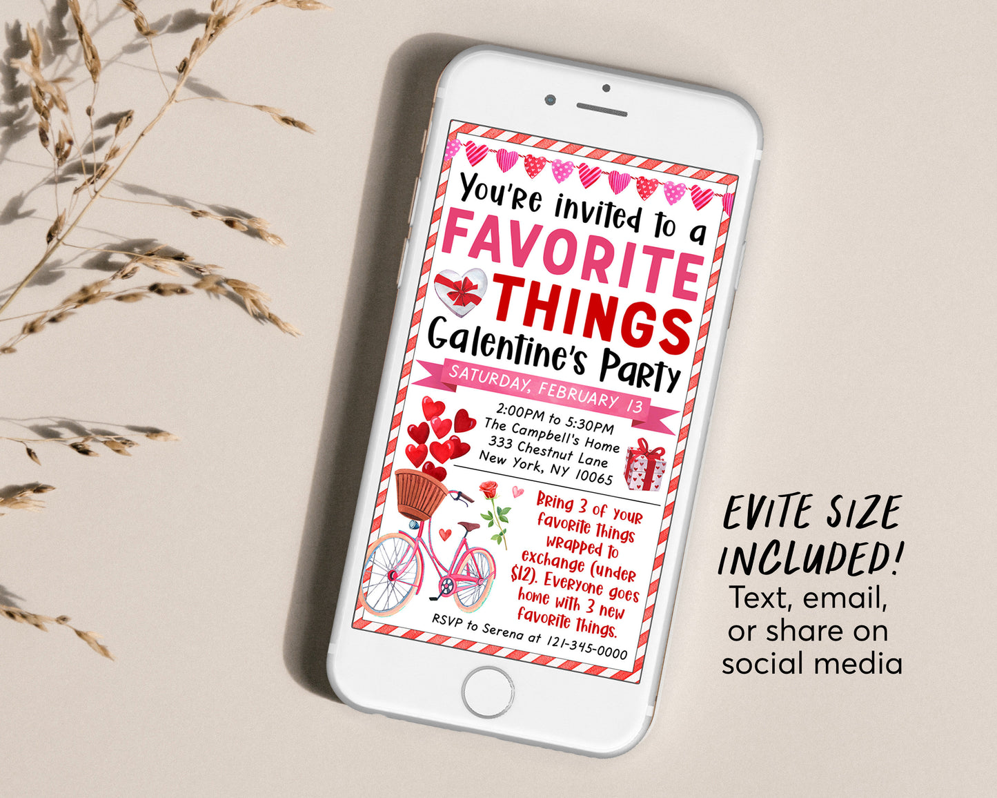 Valentines Day Favorite Things Party Invitation Editable Template, Galentine's Brunch Breakfast Invite, Valentine Gift Exchange Mimosas