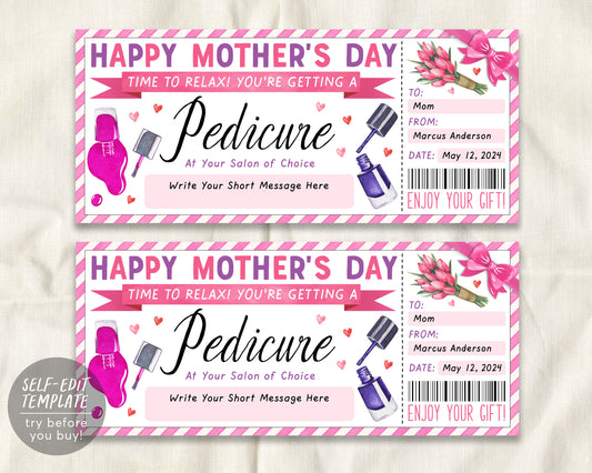 Mothers Day Pedicure Ticket Editable Template