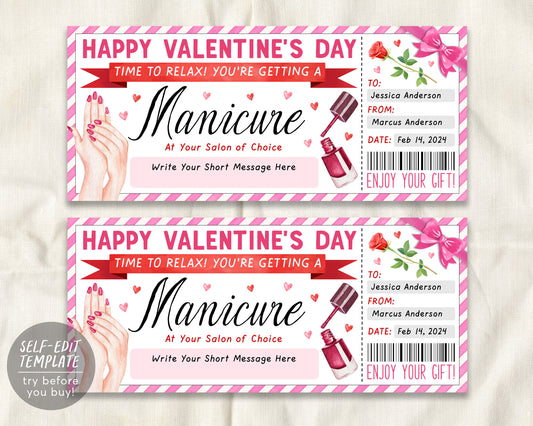 Valentines Day Manicure Ticket Editable Template