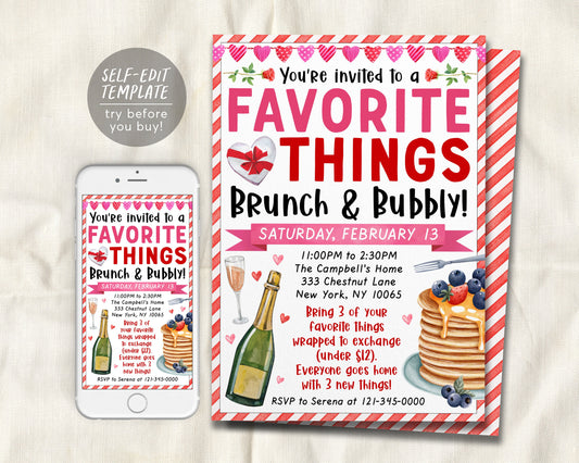 Valentines Day Brunch And Bubbly Invitation Editable Template