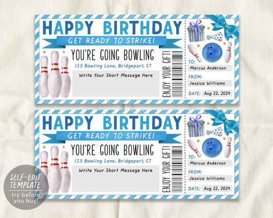 Bowling Gift Certificate Editable Template
