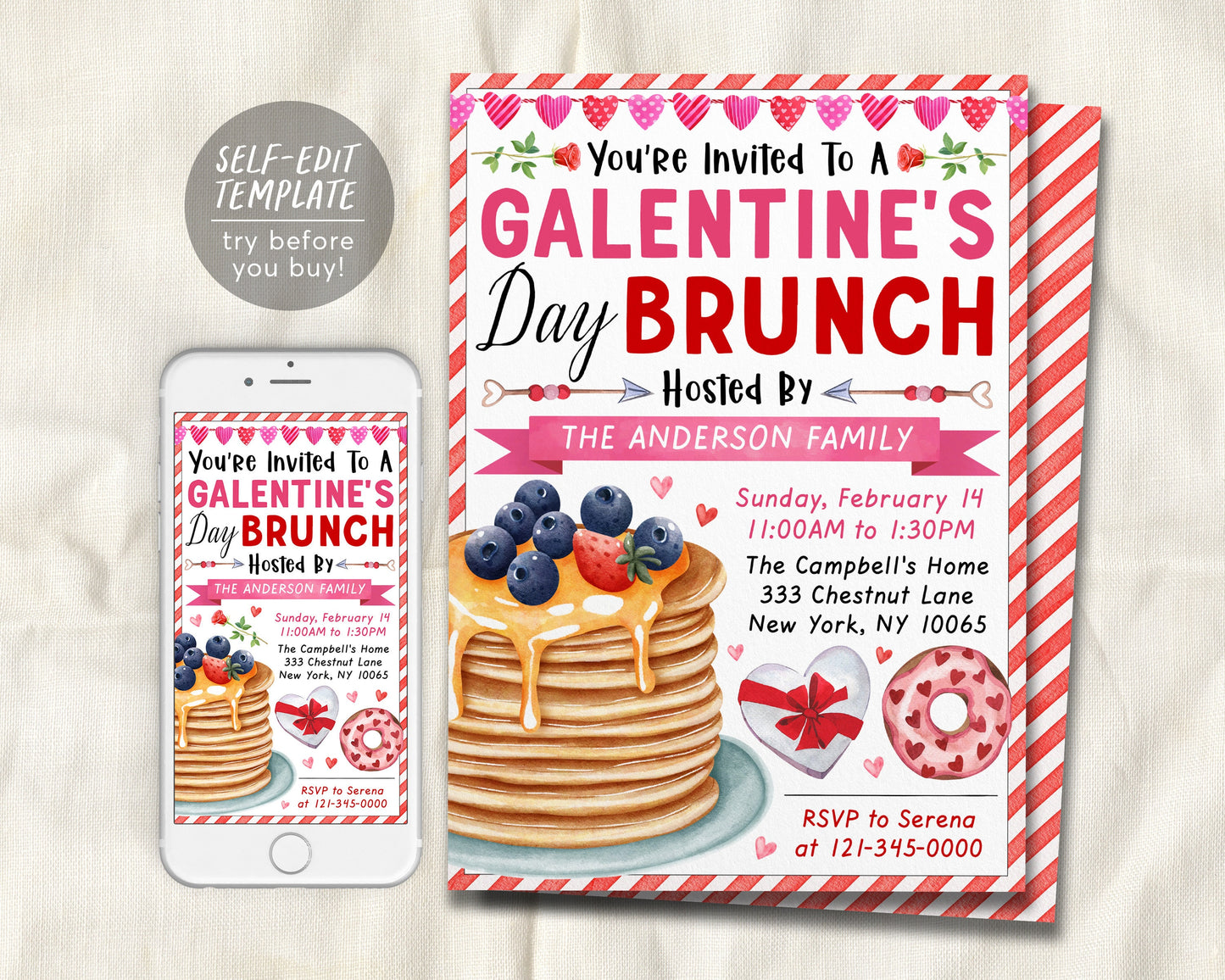 Galentine&#39;s Day Brunch Invitation Editable Template