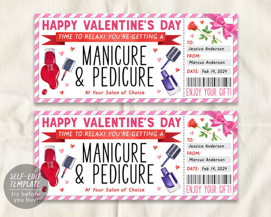Valentines Day Mani Pedi Ticket Editable Template