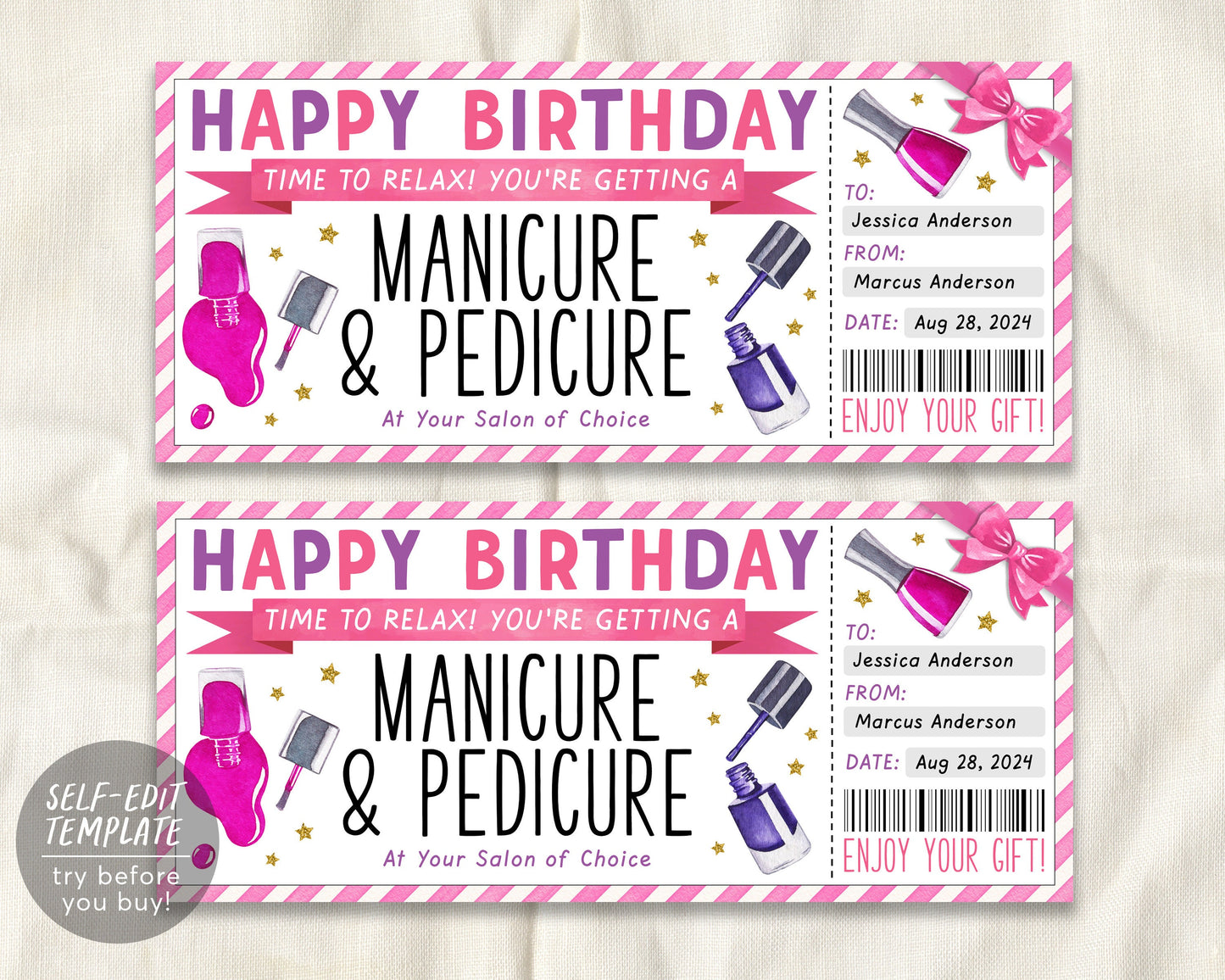 Mani Pedi Ticket Editable Template