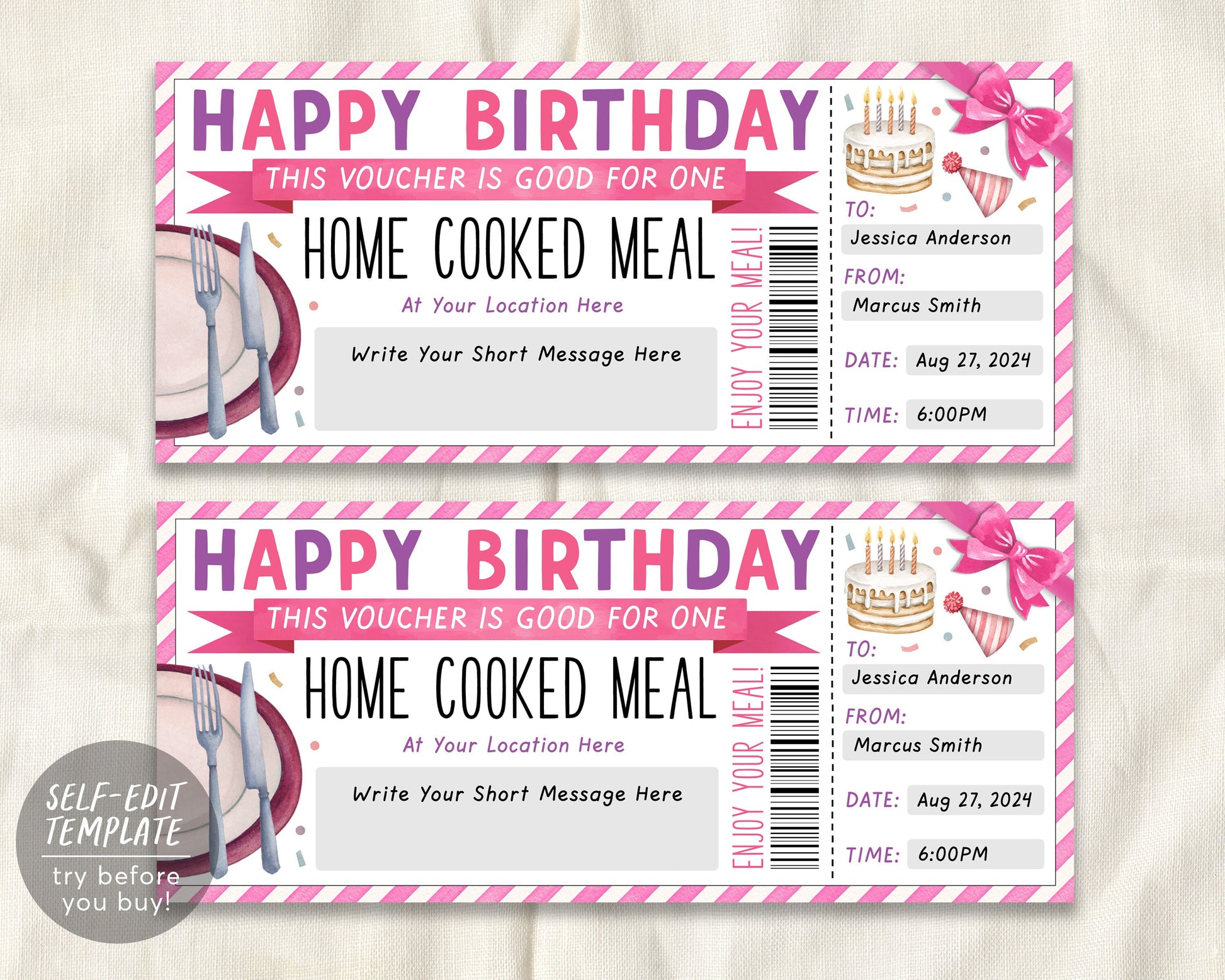 Home Cooked Meal Coupon Editable Template