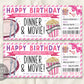 Birthday Dinner and Movie Gift Voucher Editable Template