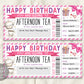 Birthday Afternoon Tea Gift Voucher Ticket Editable Template