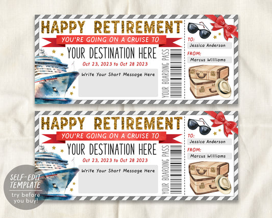 Retirement Cruise Boarding Pass Ticket Editable Template