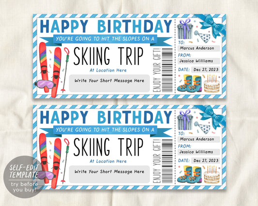 Ski Pass Gift Certificate Editable Template