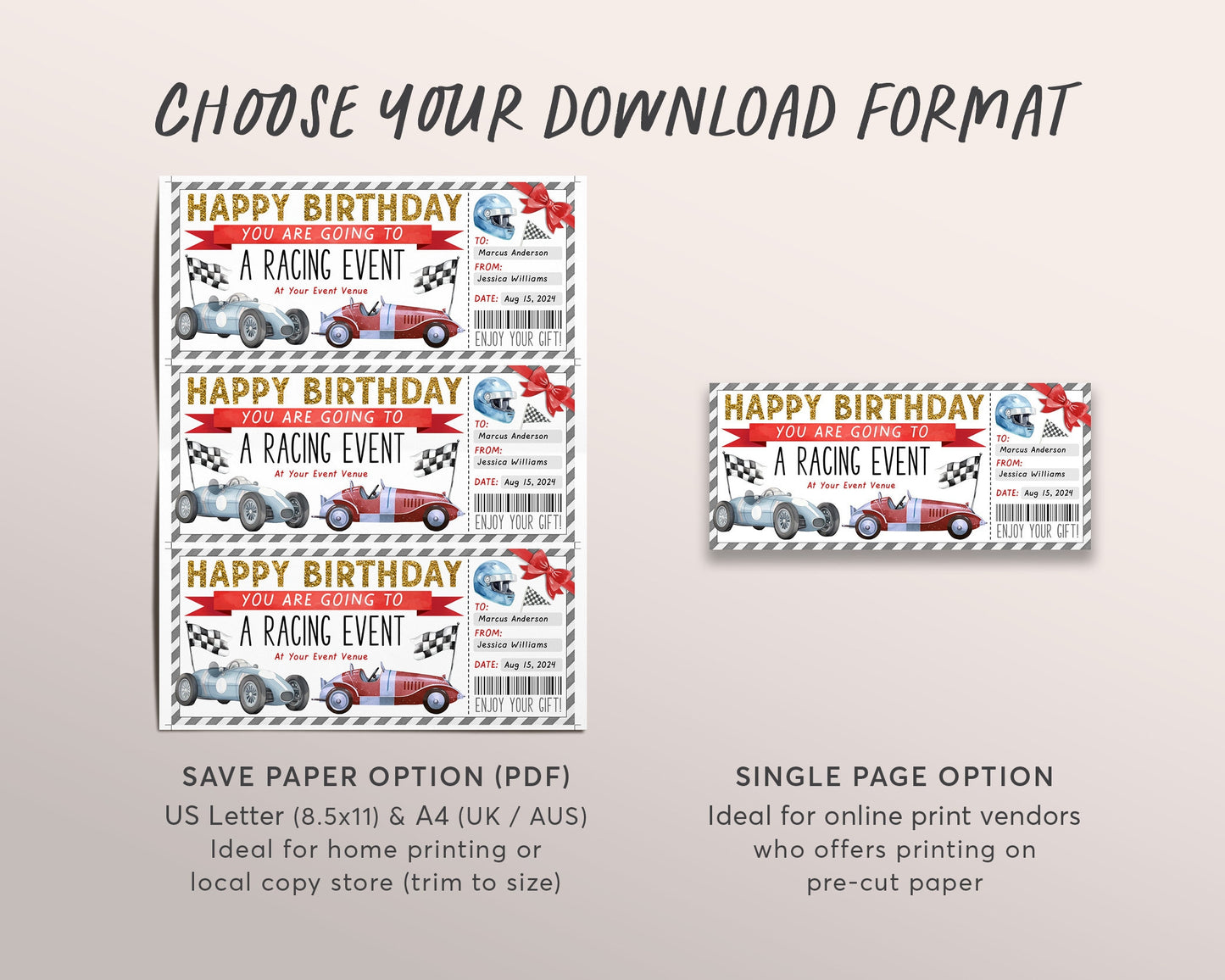 Car Race Ticket Gift Certificate Editable Template, Birthday Car Racing Event Voucher Printable, Supercar Race Track Driving Go Kart Coupon