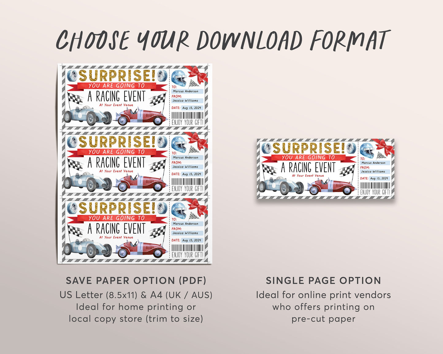 Car Race Ticket Gift Certificate Editable Template, Surprise Car Racing Event Voucher Printable, Supercar Race Track Driving Go Kart Coupon