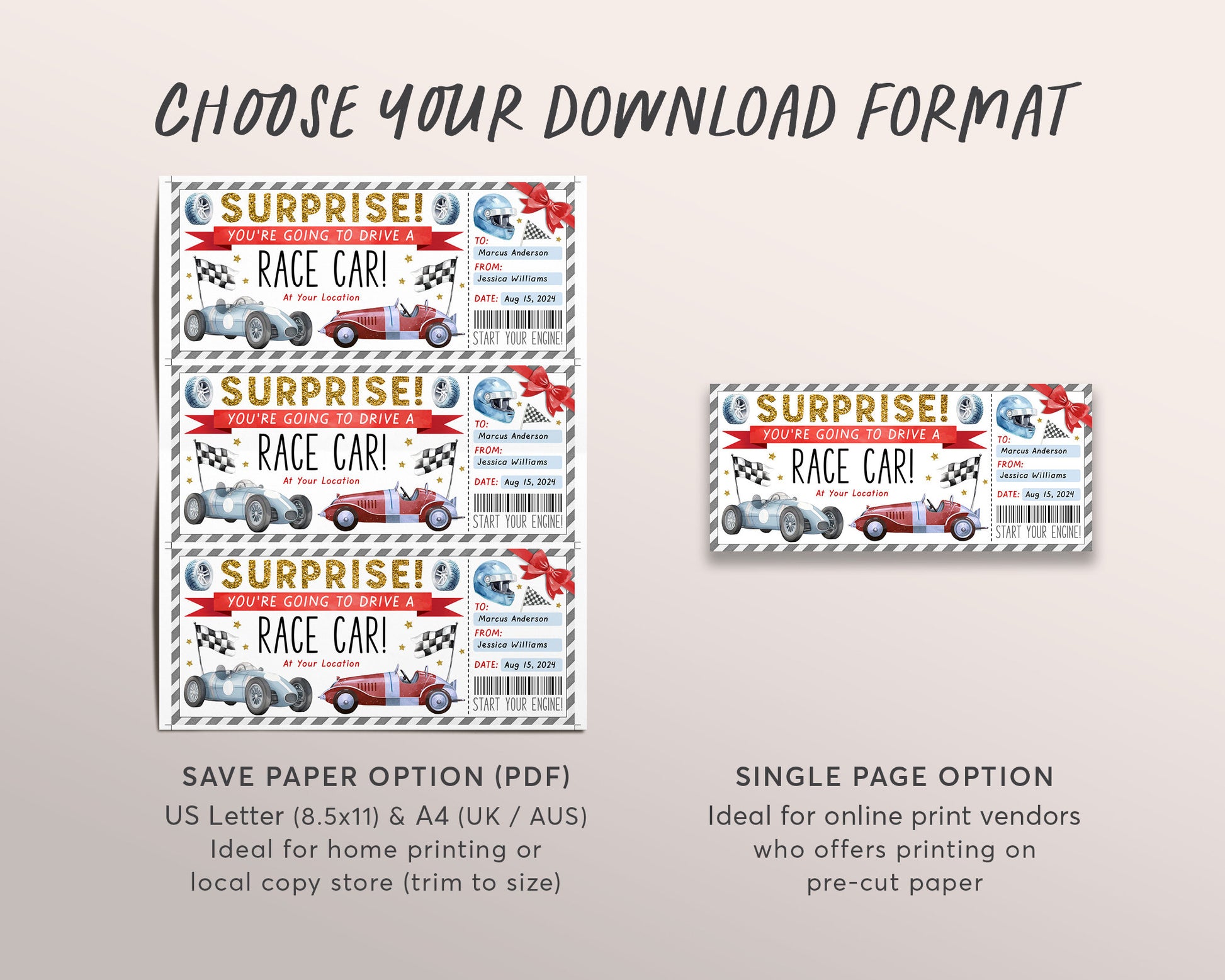 Race Car Ticket Templates