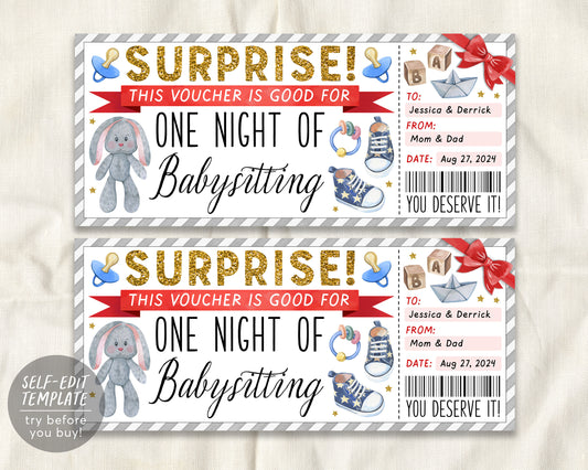 Babysitting Gift Coupon Editable Template