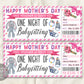 Mothers Day Babysitting Gift Coupon Editable Template