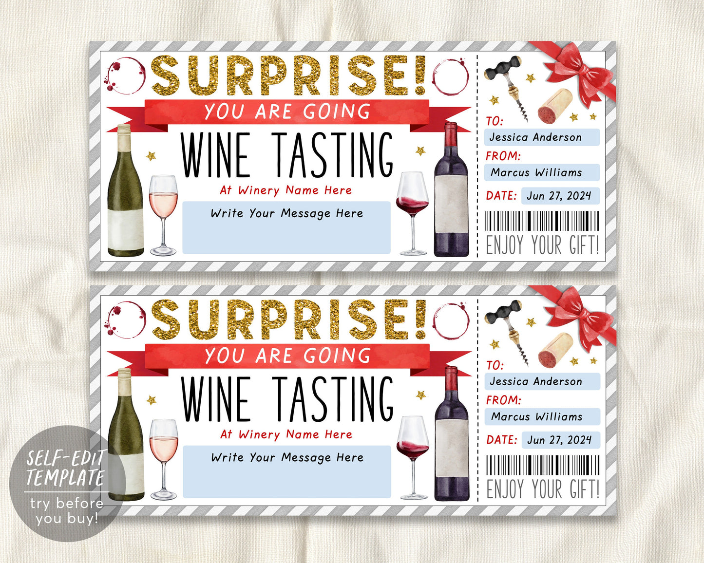 Wine Tasting Gift Voucher Editable Template