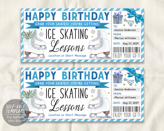 Ice Skating Lessons Gift Certificate Editable Template