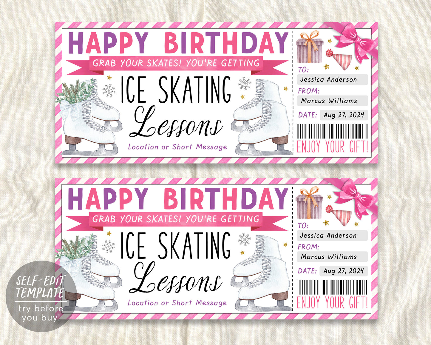 Ice Skating Lessons Gift Certificate Editable Template