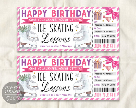 Ice Skating Lessons Gift Certificate Editable Template