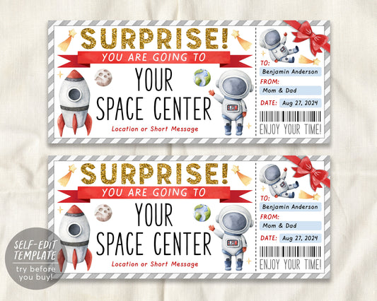 Space Center Surprise Trip Ticket Editable Template