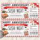 Wedding Anniversary Sushi Night Ticket Voucher Editable Template