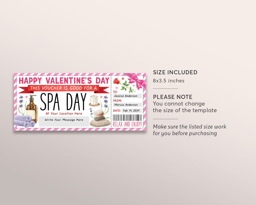 Valentines Day Spa Day Gift Voucher Ticket Editable Template, Surprise ...