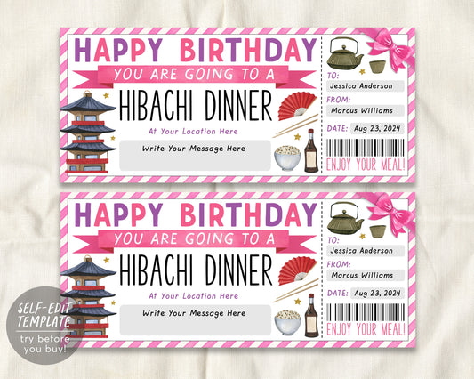 Hibachi Dinner Ticket Voucher Editable Template