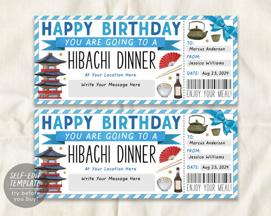 Hibachi Dinner Ticket Voucher Editable Template