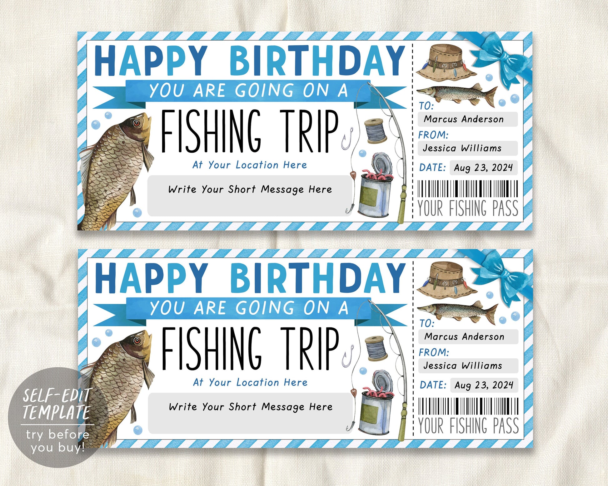 Birthday Fishing Trip Ticket Editable Template