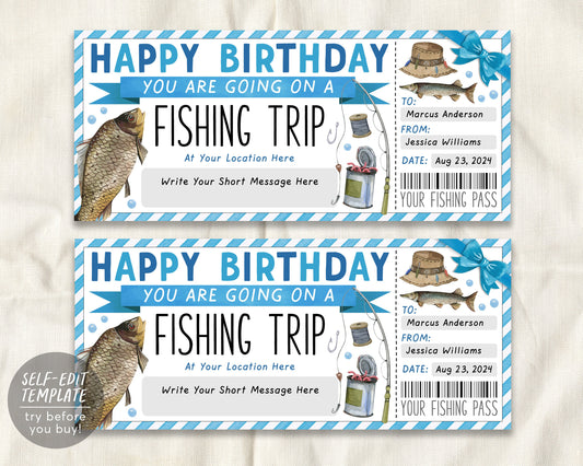 Birthday Fishing Trip Ticket Editable Template