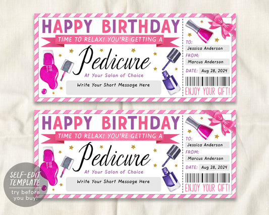 Birthday Pedicure Ticket Editable Template