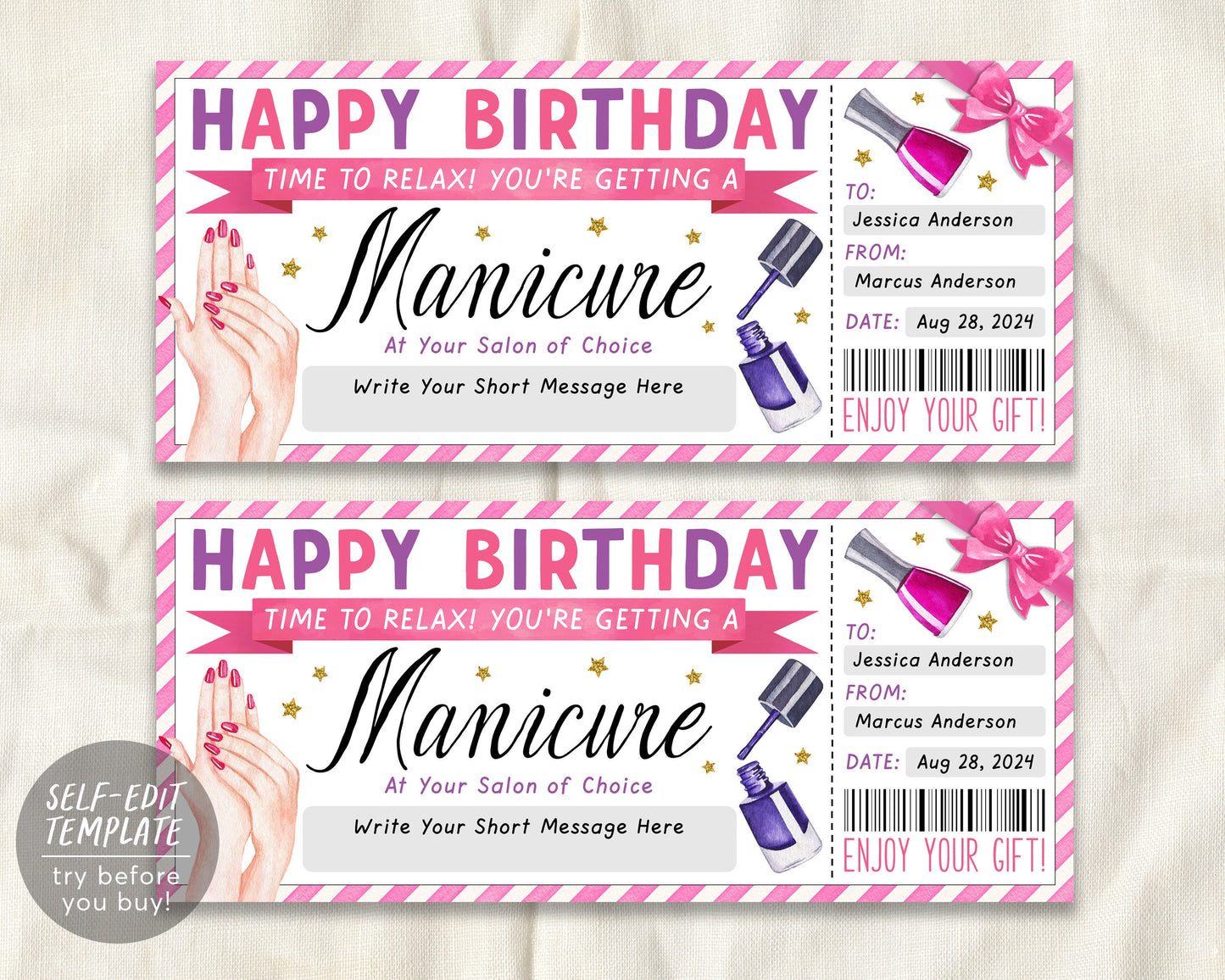 Manicure Ticket Editable Template