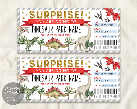 Dinosaur Park Ticket Editable Template