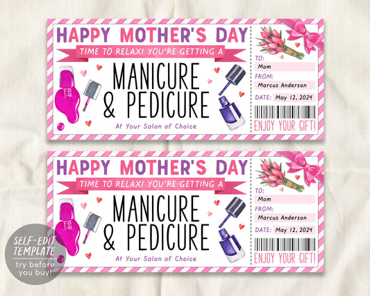 Mothers Day Mani Pedi Ticket Editable Template