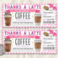 Thanks A Latte Gift Coupon Editable Template
