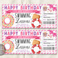 Birthday Swim Lessons Gift Certificate Ticket Editable Template