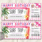 Birthday Surf Trip Ticket Gift Voucher Editable Template