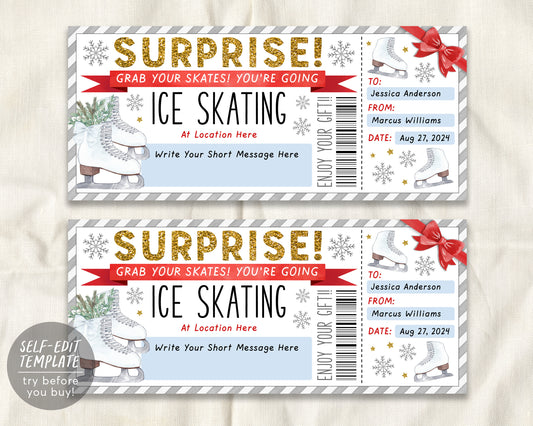 Ice Skating Gift Voucher Editable Template