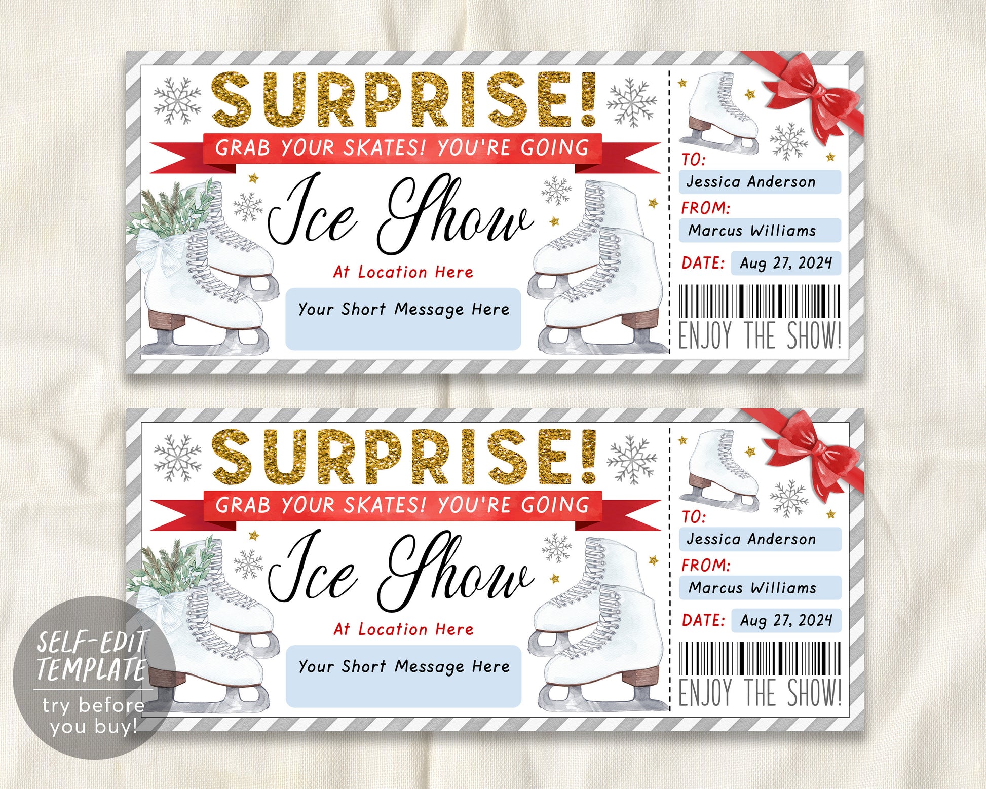 Ice Show Gift Voucher Editable Template