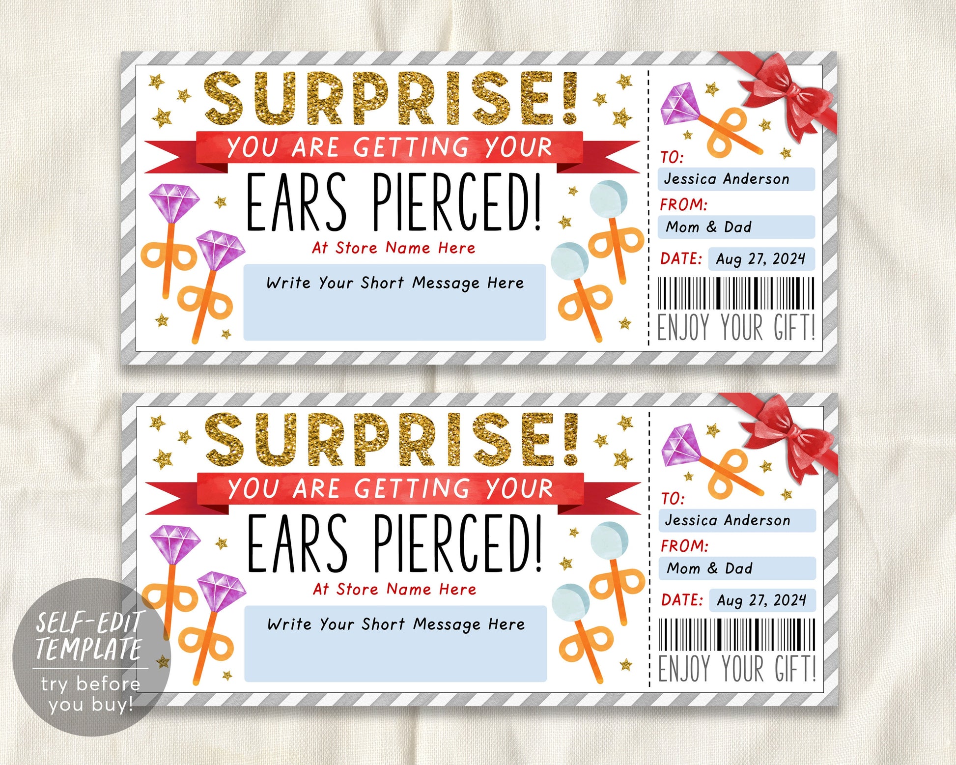 Ear Piercing Gift Voucher Editable Template