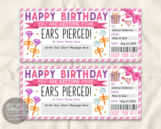 Birthday Ear Piercing Gift Voucher Editable Template