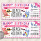 Birthday Tropical Beach Vacation Ticket Editable Template